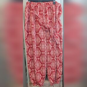 Red & White Patterned Wrap Skirt